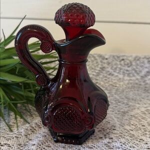 Vintage Avon 1876 Cape Cod Collection Ruby Glass Red Cruet